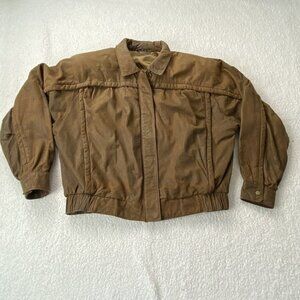 VTG Fidelity‎ Leather Bomber Jacket Womens 15/16 Fits Large Brown Distressed 80s